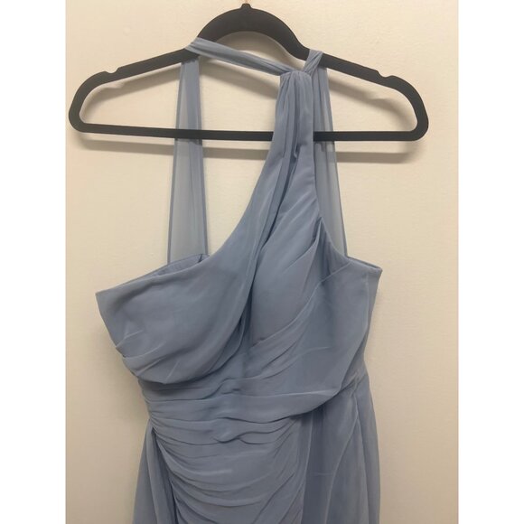 Azazie Maive Dusty Blue One-Shoulder Ruched Chiffon Bridesmaid Dress Size A12 - Picture 8 of 11